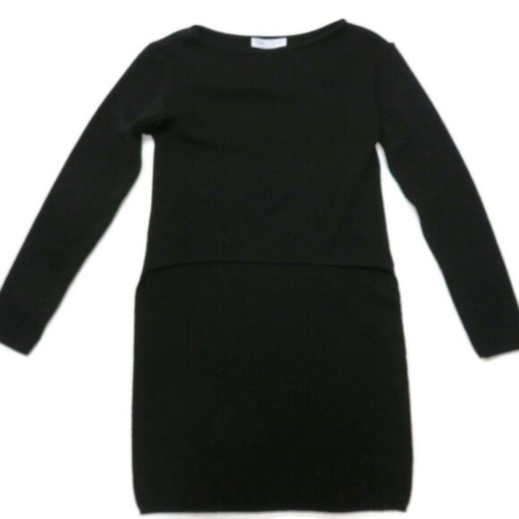 Down Town Black Wool Blend Knit Hi Lo Shirt Dress Small Made in Italy - Picture 1 of 6
